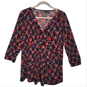 Lane Bryant Black Floral V Neck Blouse Plus Size 14/16